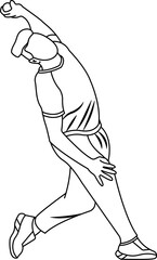 Cricket Player Outline, Cricket Player Vector Art, Pace Bowler Outline SVG
