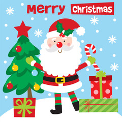 Santa Claus with Christmas tree and gifts