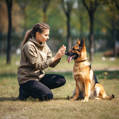 woman training a dog