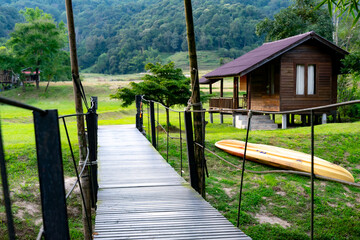 Landscape country exterior greenhouse in nature,architecture homestay Thailand,hostel for the holiday of tourists.