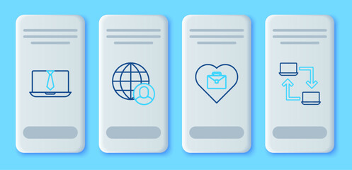 Set line Freelancer, Heart with text work, Video chat conference and Online working icon. Vector