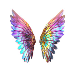 Hologram angel wings in realistic style isolated on transparent background,transparency 