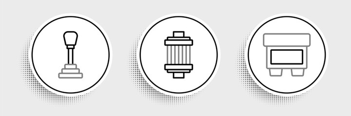 Set line Fuse, Gear shifter and Car air filter icon. Vector