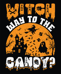 Witch Way to the Candy Retro Vintage T-shirt Design
