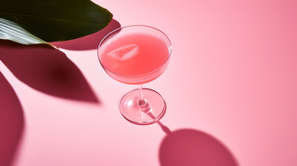 Delicious Pink Cocktail on a Solid Pink Color Background