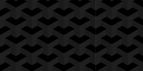 Abstract geometric black cube structure mosaic and tile square background. Seamless geometric pattern abstract background. abstract cubes geometric dark black color backdrop hexagon technology.