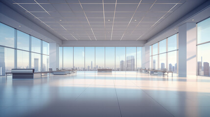 Obraz premium An office's empty open work area, designed for corporate gatherings and meetings.