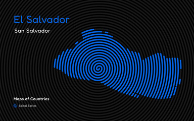 Abstract Map of El Salvador in a Circle Spiral Pattern with a Capital of San Salvador. Latin America Set.