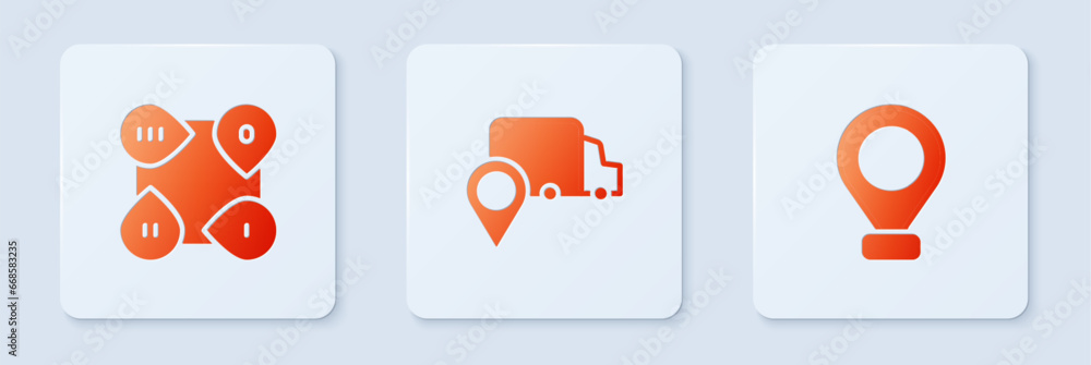 Poster set delivery tracking, infographic element and location. white square button. vector