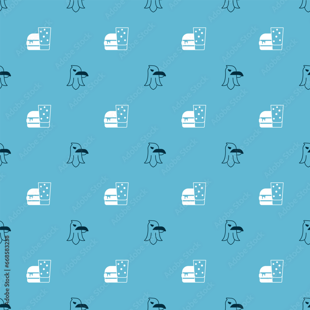 Poster set eagle and burger on seamless pattern. vector