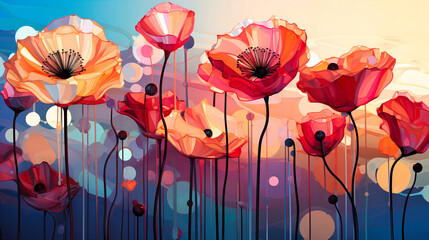Ethereal Poppies Dance in Dreamy Hues Against a Tranquil Pastel Skyscape at Dusk