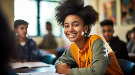Black teenage students in the classroom