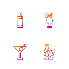 Set line Beer bottle and glass, Martini, Cocktail Bloody Mary and . Gradient color icons. Vector
