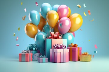 Festive gift box with balloons