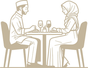 Muslim Couple's Dinner Illustration