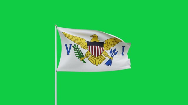 Virgin Islands flag waving in the wind on green screen background. 3d rendering, Digital animation footage for video content, social media, reels etc. High quality 4K resolution