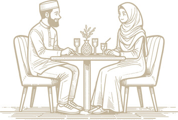 Muslim Couple's Dinner Illustration