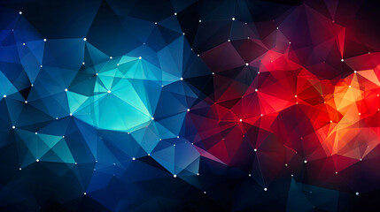 Digital Landscape: Vibrant Polygonal Mesh Merging Cool Blues with Warm Fiery Red Hues