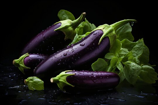 Fresh and uncooked brinjal isolated in a black background