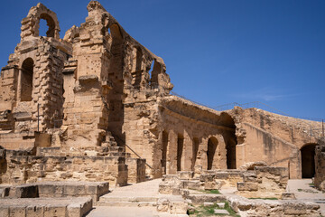 Obraz premium El Jem Coliseum. The largest Roman amphitheater in Africa. Unesco World Heritage.
