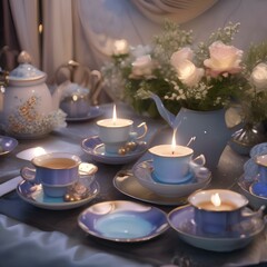 Fototapeta na wymiar A whimsical, moonlit tea party with cups that fill with starlight instead of tea1