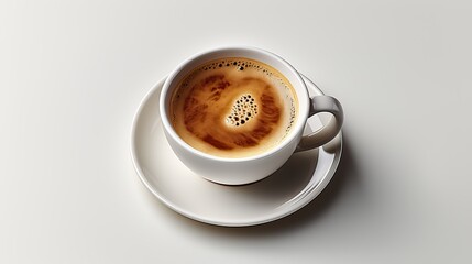 tasse à café isotherme sur fond blanc, tasse à café/mug avec du café noir chaud, vue de dessus - obrazy, fototapety, plakaty