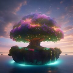 A celestial, floating island adorned with glowing flowers that bloom only at night3