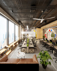 modern working office interior, 3d rendering