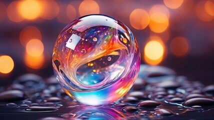 A multicoloured background with an iridescent soap bubble..