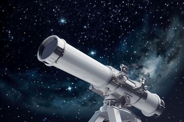 Telescope observing the sky and shooting stars