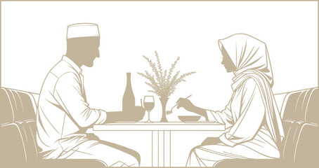 Muslim Couple's Dinner Illustration