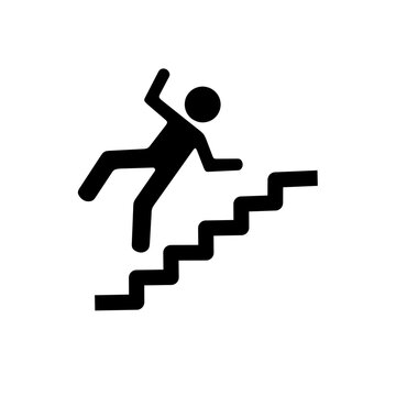 Stair fall risk warning sign on white background