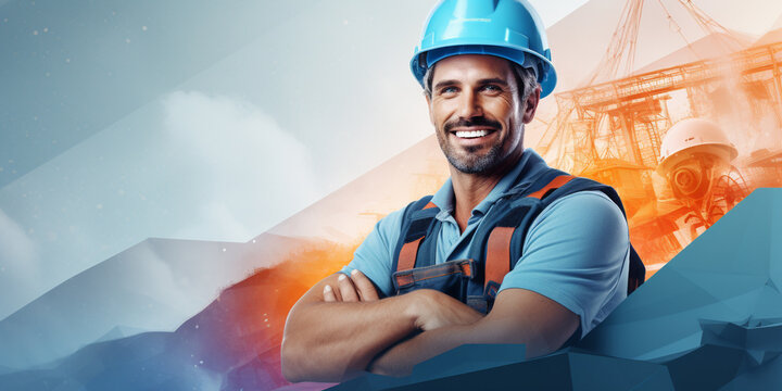 banner Gradients and duotones home page male builder in an orange helmet