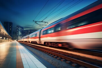 fast train in business center with motion blur background