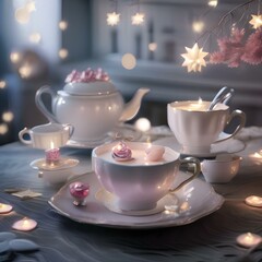 Naklejka na ściany i meble A whimsical, moonlit tea party with cups that fill with starlight instead of tea4