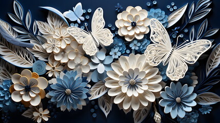 background with flowers and  butterflies