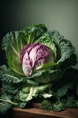 Obraz premium Cabbage and vegetables on a wooden table.