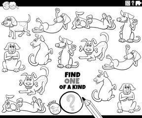 one of a kind activity with cartoon dogs coloring page