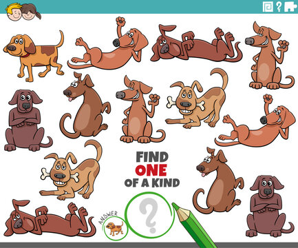 one of a kind activity with funny cartoon dog characters