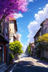 European residential area with buildings, streets, and nature with generative ai