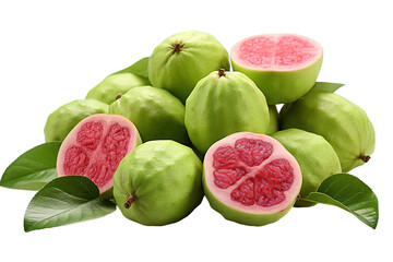 Fresh green guava fruit isolated on transparent PNG background. Ai generative.	
