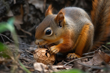 Naklejka na ściany i meble Squirrel eating nut - Generative AI