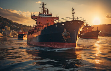 Fototapeta premium At sea, tankers.