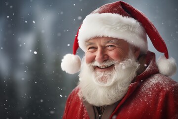 smiling Santa Claus closeup postcard outdoor portrait when snowing