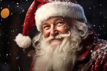 smiling Santa Claus closeup postcard portrait on black background