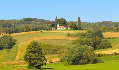Obraz premium Church on hill in village Vojakovečki Osijeko near Križevci, Croatia