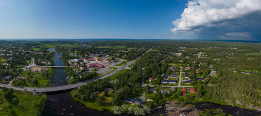 Fototapeta premium Pyhäjoki river and old bridge in Finland