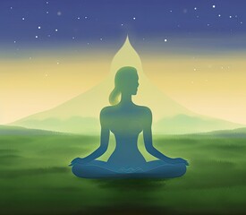 Yoga practice to clear your mind and soul. Only good vibes and mood. Setting life goals. Clear your brain. Psychology artwork. Mental health illustration. Health, beauty illustration. Soul
