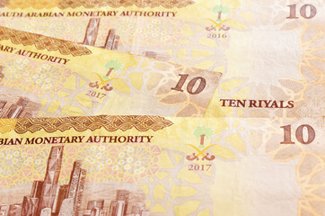 10 Riyal banknotes texture background.