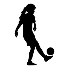 cute girl play soccer silhouette